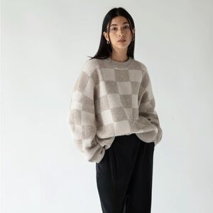 Oak + Fort Tan Checkered Crewneck Sweater